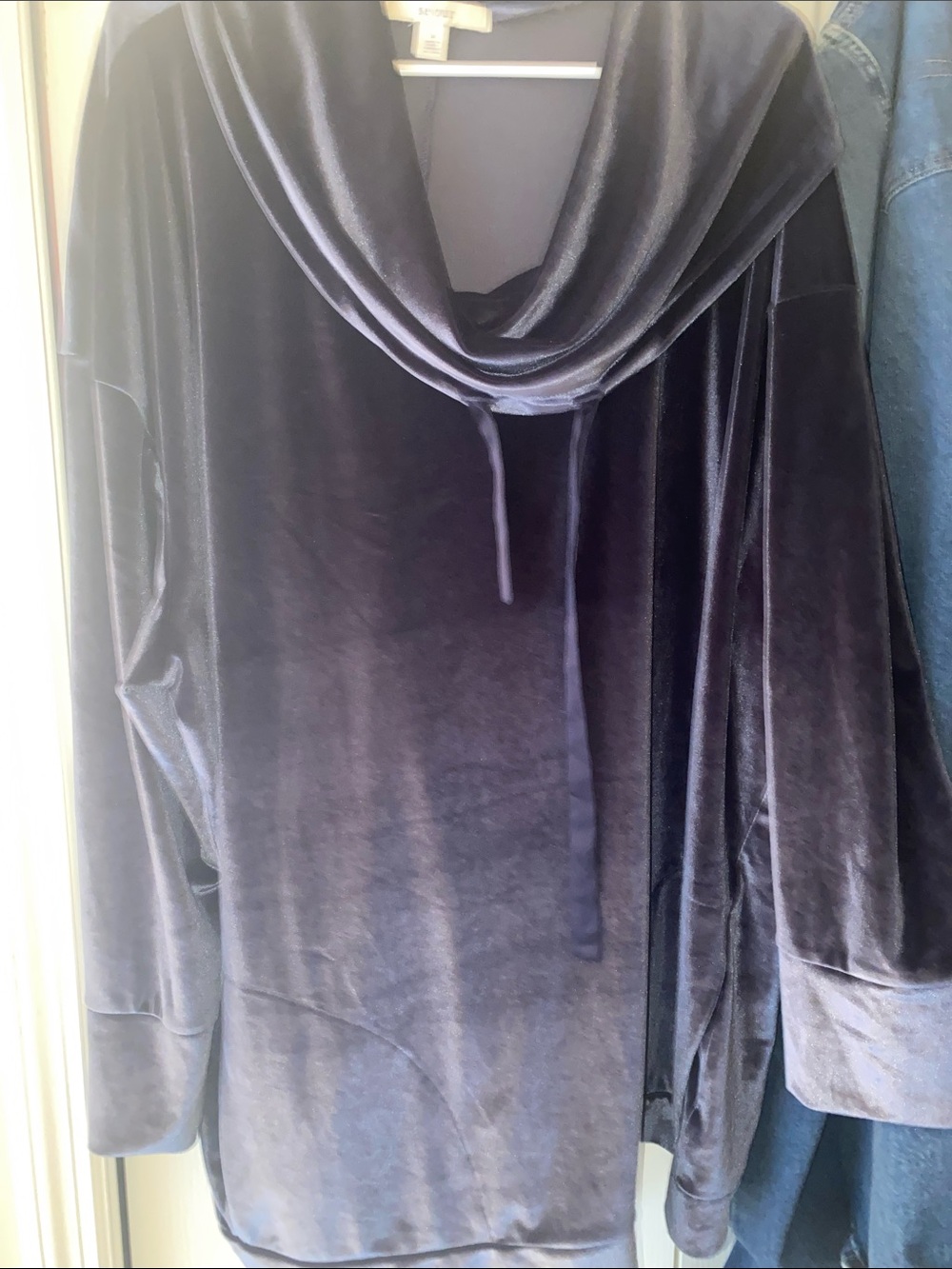 Sejour Velvet Cowl-Neck Sweater in Deep Blue